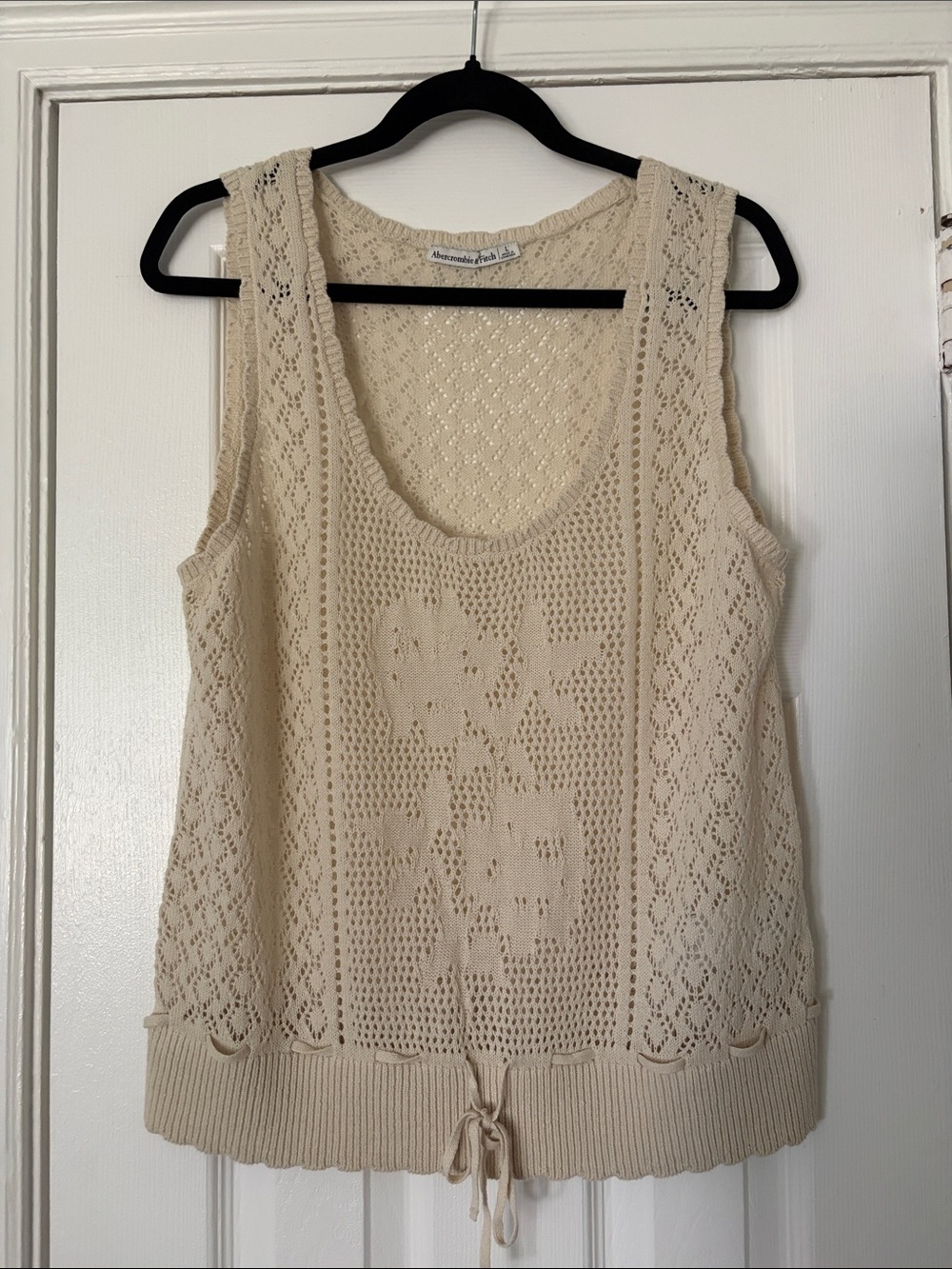 Abercrombie & Fitch Cream Crochet Drawstring Tank